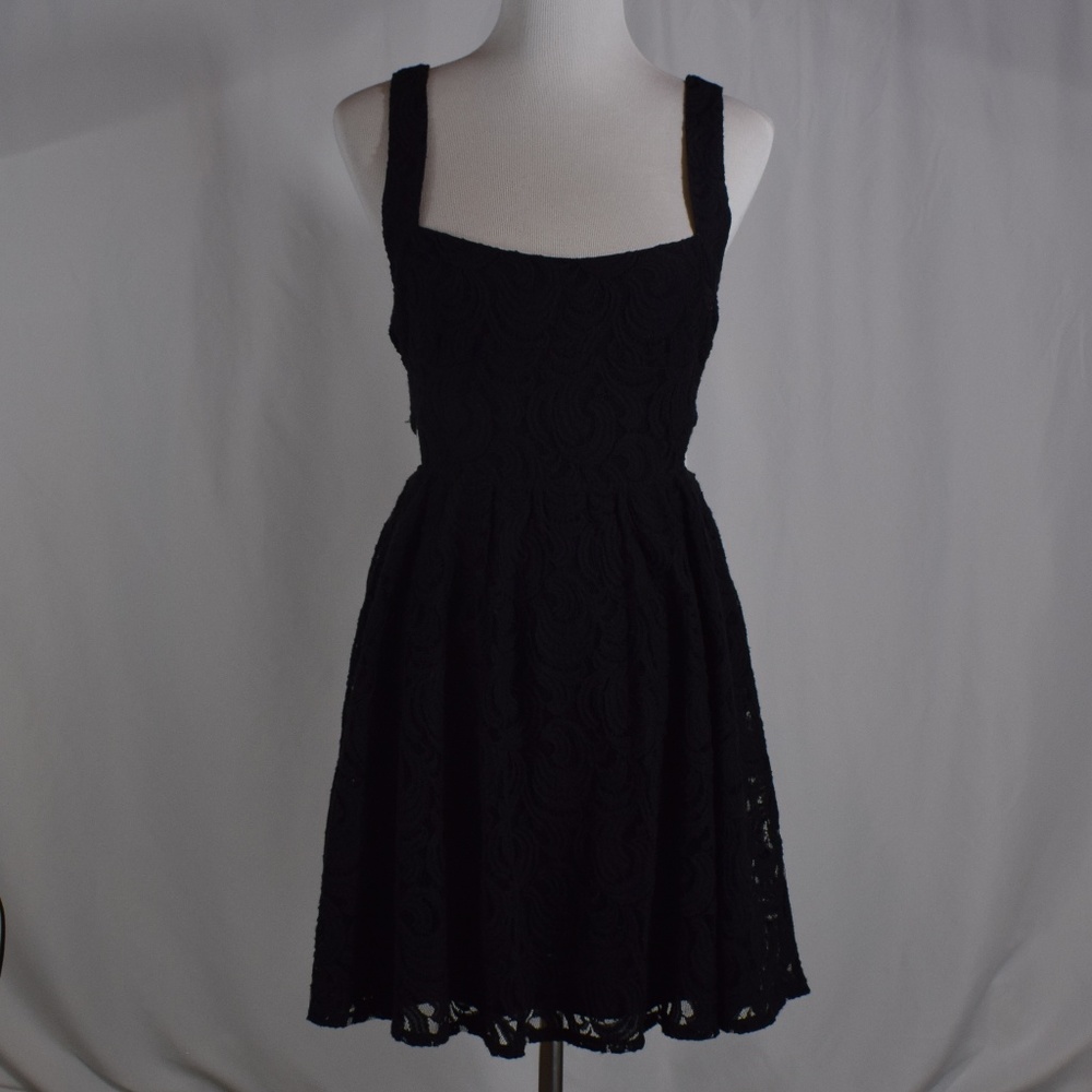 Free People Black Floral Lace V-Back Dress 2